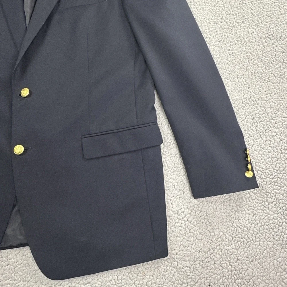 Chaps Blazer Men 44L Navy Blue Gold Button Twill Wool Blend Sport Coat